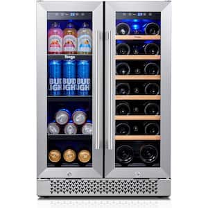 24 in. 20-Bottles Wine and 60-Cans Beverage Cooler Dual Zone Refrigerator Built-In or Freestanding Fridge Frost Free