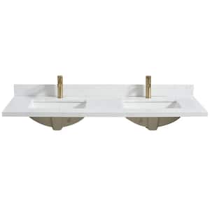 Malaga 61 in. W x 22 in. D Engineered Stone Composite White Rectangular Double Sink Vanity Top in Grain White