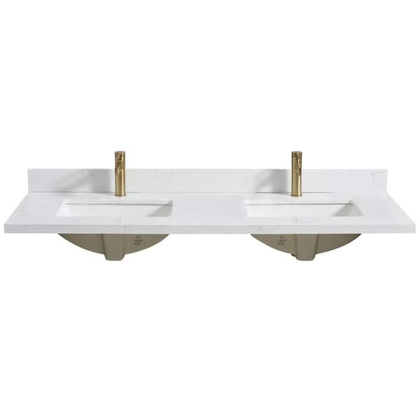ROSWELL Malaga 61 in. W x 22 in. D Engineered Stone Composite White Rectangular Double Sink Vanity Top in Grain White