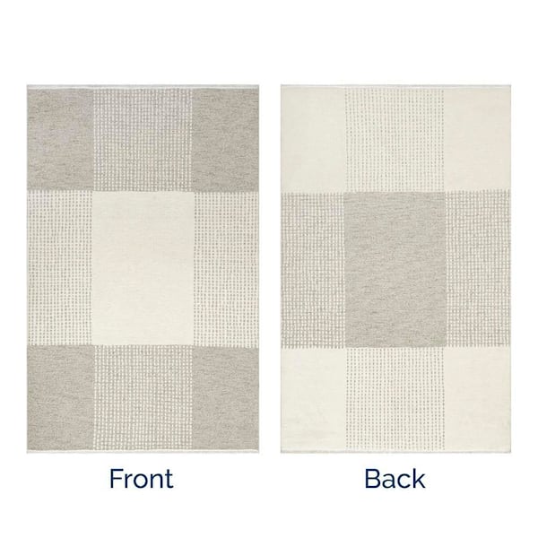 Kirby Cream 4 ft. x 6 ft. Plaid Reversible Machine Washable Area Rug