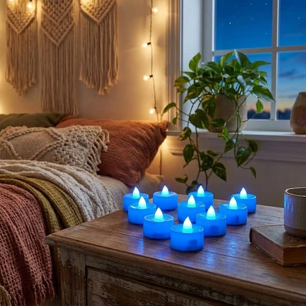 Light Blue Flameless Battery Operated Tea Lights Candles (24 Pack) UM1KU157