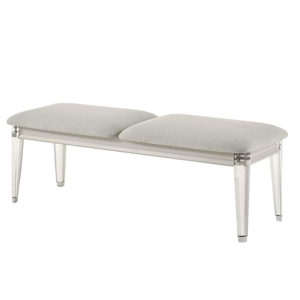 Acme Furniture Laveda Light Gray Boucle and Pearl White Finish Bedroom Bench
