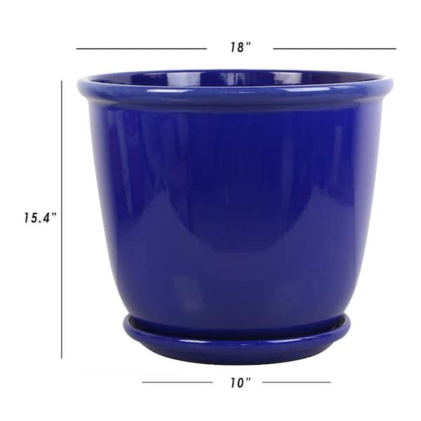 Vigoro Delphine Large Blue Plastic Planter with Attached Saucer
