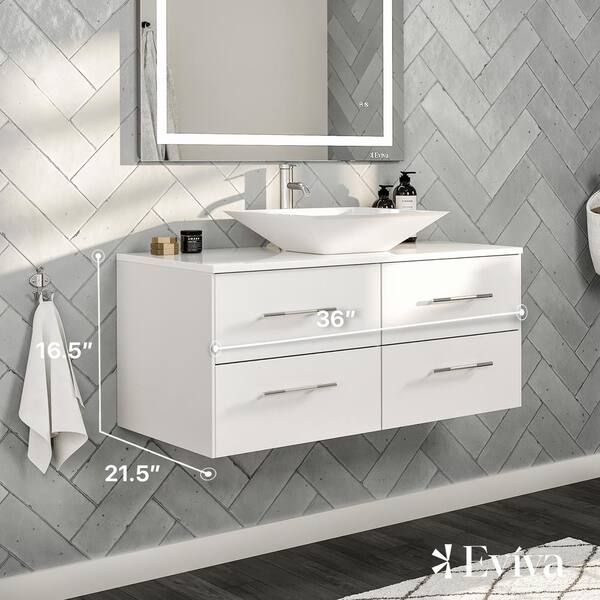 Totti Wave 36 in. W x 21 in. D x 22 in. H Bathroom Vanity in White with White Glassos Top with White Sink