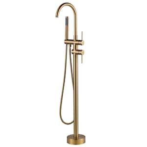 2-Handle Freestanding Tub Faucet with Hand Shower in Gold