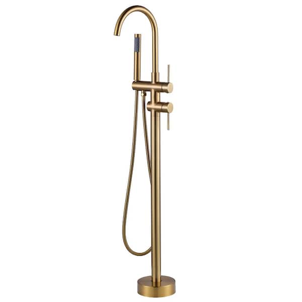 WOWOW 2-Handle Freestanding Tub Faucet with Hand Shower in Gold