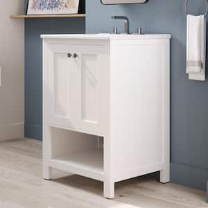 24 in. W x 18.5 in. D x 34 in. H Single Sink Freestanding Bath Vanity in White with White Ceramic Top, without basket