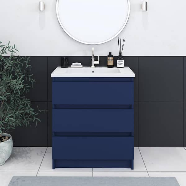 Pepper 30 in. W x 20 in. D Bath Vanity in Navy with Acrylic Vanity Top in White with White Basin