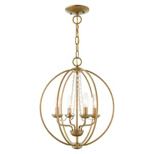 Delridge 15 in. 4-Light Antique Gold Leaf Globe Convertible Chandelier/Semi Flush with Clear Crystals