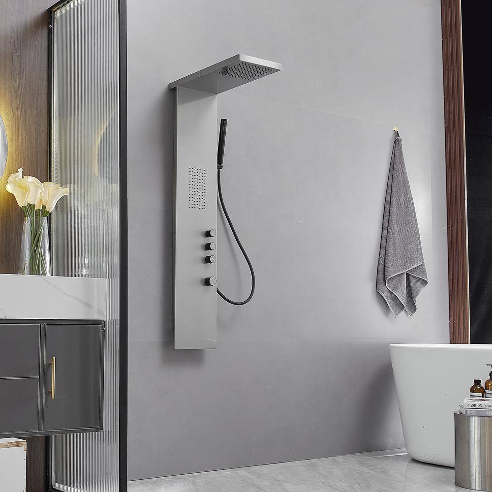 Brushed Nickel Stainless Steel Quadruple Handle Shower Tower