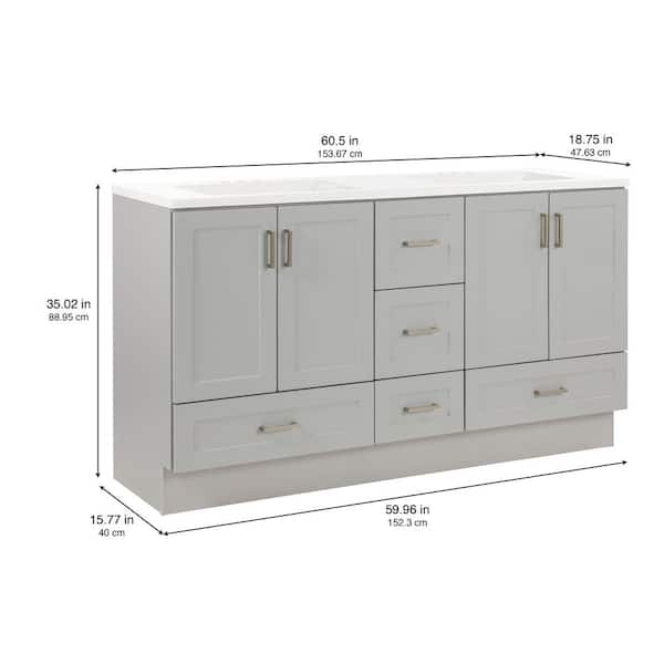 Maybell 61 in. W x 19 in. D Double Sink Bath Vanity in Pearl Gray with White Cultured Marble Top