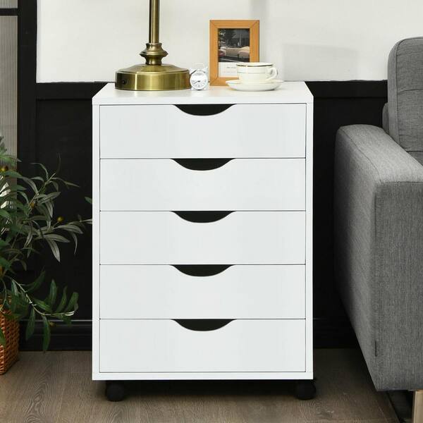 5 Drawer Dresser Storage Cupboard Chest with Wheels for Home Office 5 Drawer Dresser Storage Cupboard Chest with Wheels for Home Office
