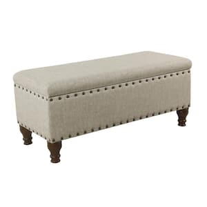 42 in. Beige and Brown Backless Bedroom Bench with Nailhead Trim