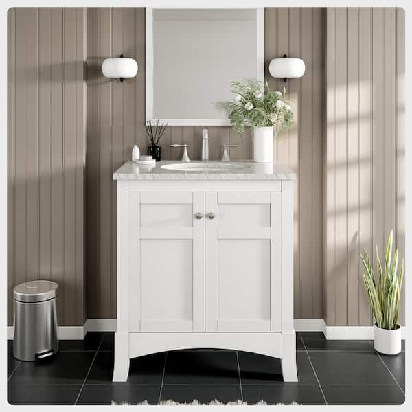 Eviva New York 30 in. Single Sink White Bath Vanity with White Carrara Marble Top (Assembled)