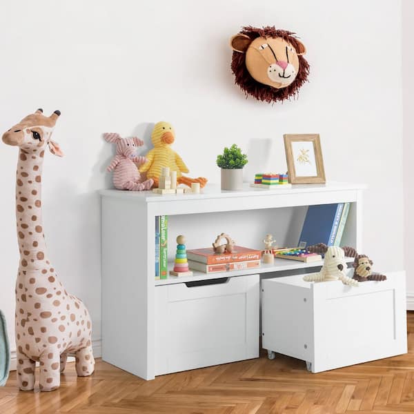 White Wood Kids Storage Cabinet with Wheeled Drawers