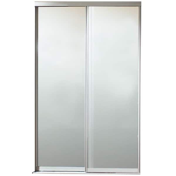 Contractors Wardrobe 60 in. x 81 in. Silhouette 1 Lite Satin Clear Aluminum Frame Mystique Glass Interior Sliding Closet Door