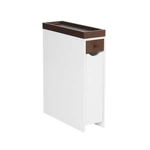 6.5" L x 24.5" H Narrow Freestanding Cabinet with Storage, Slide Out Drawers and Removable Wooden Tray, White/Brown