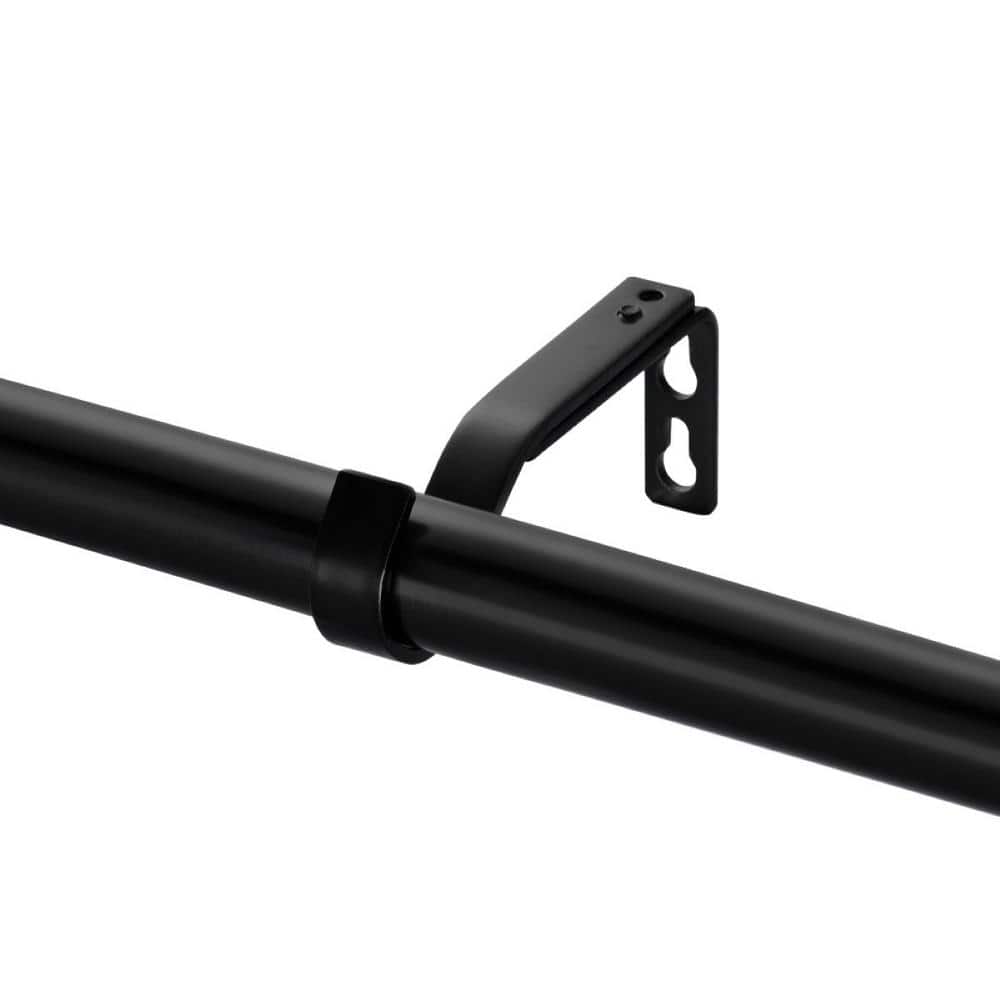 Matte Black Curtain Rod with Maple Wood Finials, 66"-120"