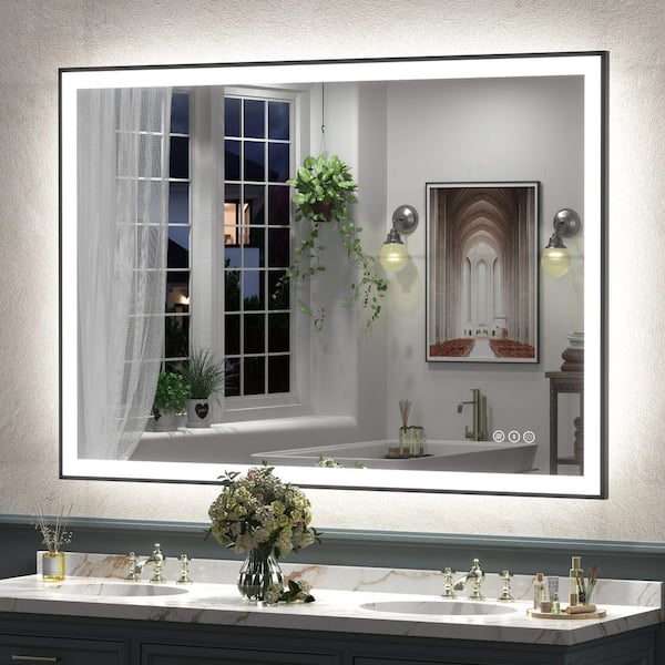 51 in.W x 36 in.H Rectangular Framed UL Certified Front and Back LED Anti-Fog Tempered Glass Wall Bathroom Vanity Mirror