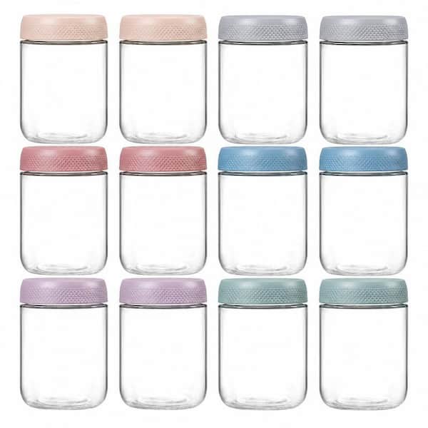12-Pack 16 oz. Glass Jars with Multi-Color Airtight Lids, Wide Mouth, Food Grade, Freezer Safe, Leak Proof, Reusable