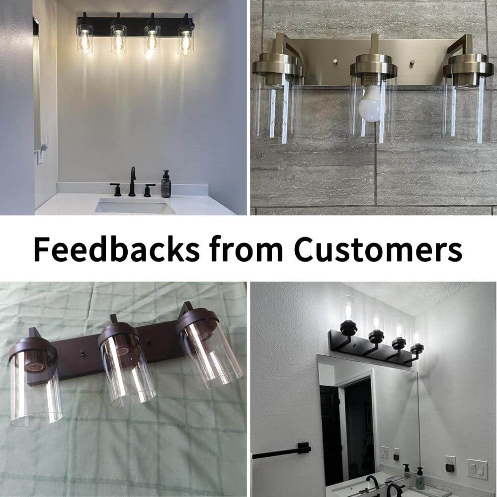 Black 4-Light Dimmable Cylinder Vanity Light with Glass Shades