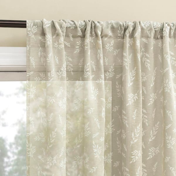 Briarwood Delicate Leaf Textured Taupe Polyester 50 in. W x 84 in. L Rod Pocket Sheer Curtain (Single Panel)