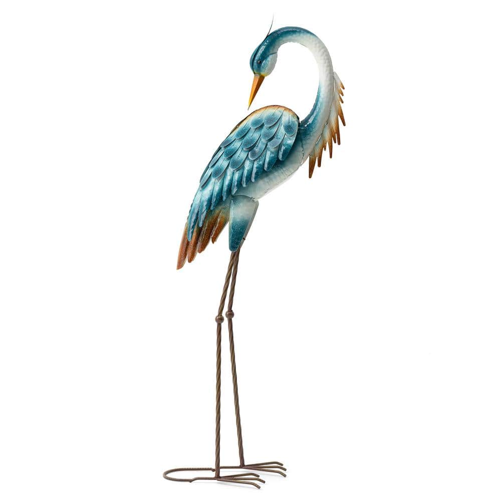 38.5" Blue and Brown Metal Crane Garden Statue