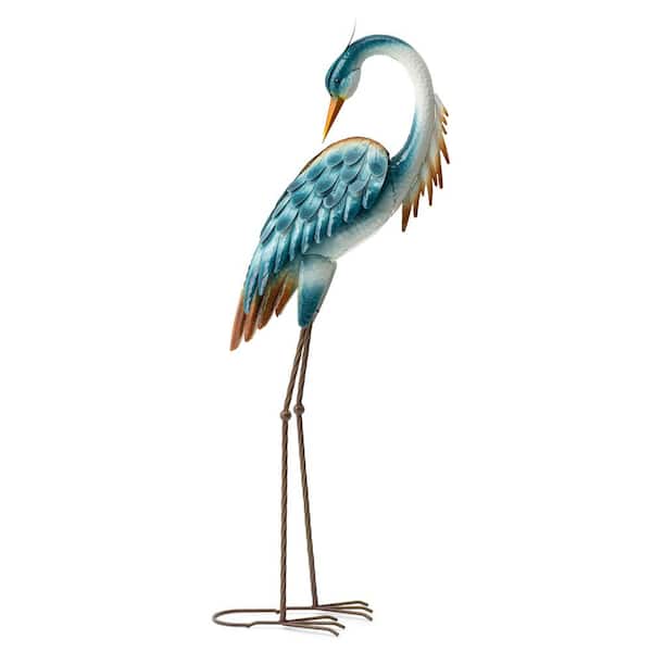 Glitzhome 38.5 in. H Metal Standing Crane  Garden Statue with Stakes