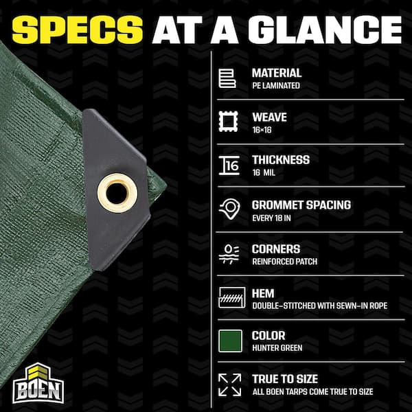 BOEN 5 ft. x 7 ft. Ultra Heavy-Duty 16 Mil Thick Hunter Green Tarp