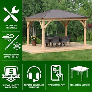 Meridian 12 ft. x 14 ft. Premium Cedar Outdoor Patio Shade Gazebo with Architectural Posts and Brown Aluminum Roof