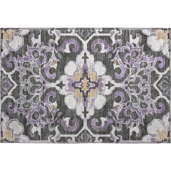 Mayfield Premium Machine Washable Abstract AMF1947 Purple 2 ft. x 3 ft. Accent Rug