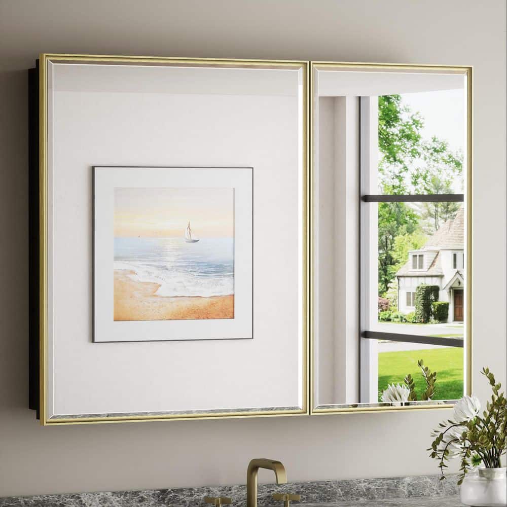 KeonJinn 40 in. W x 30 in. H Rectangular Aluminum Alloy Gold