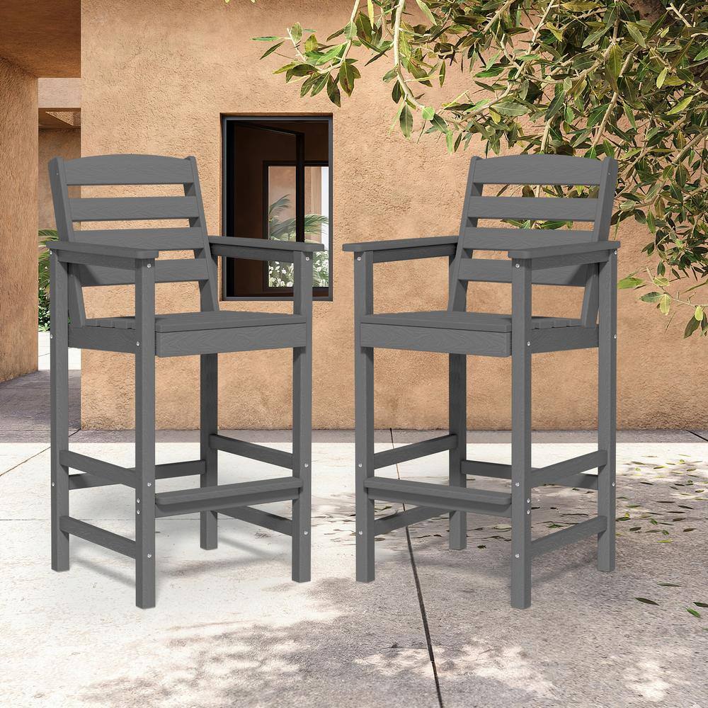 JEAREY HDPE Plastic Adirondack Outdoor Bar Stools in Gray