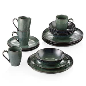 Starry 16-Piece Dark Green Stoneware Dinnerware Set (Service for 4)