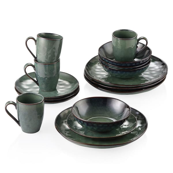 MALACASA Starry 16-Piece Dark Green Stoneware Dinnerware Set (Service for 4)