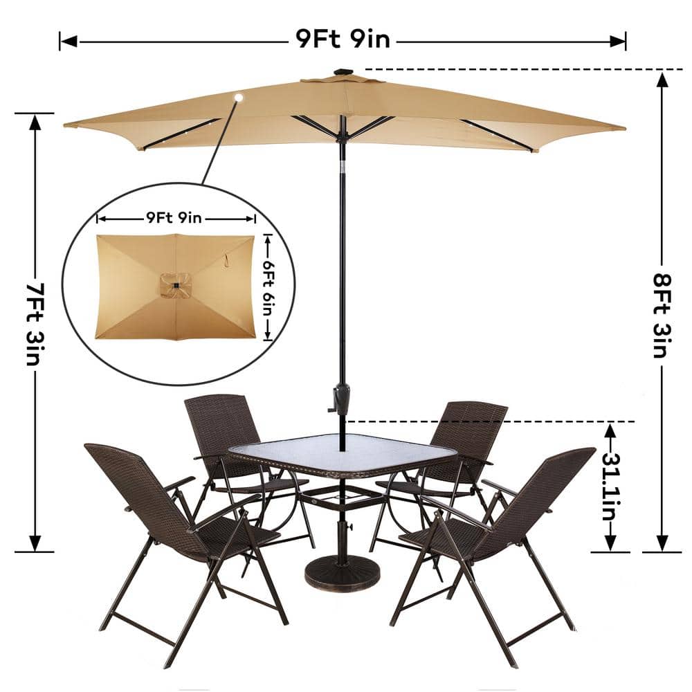 Nude Rectangular Steel Outdoor Umbrella with Solar LED Lights