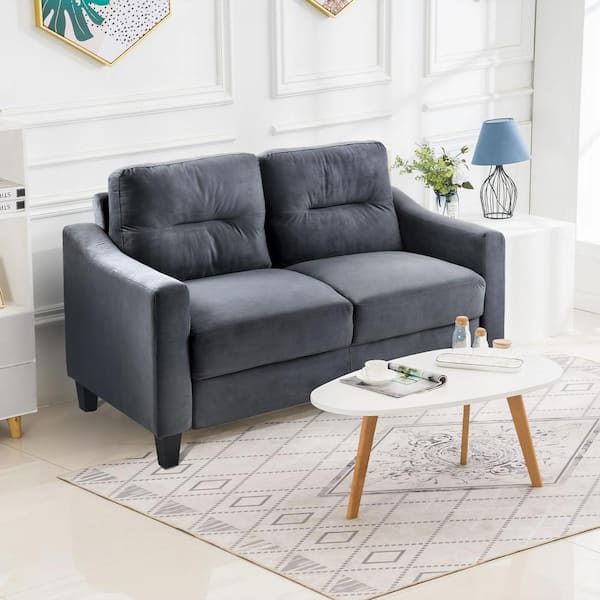 54.3 in. Black Velvet 2-Seater Loveseat with Rubber Wood Tapered Legs