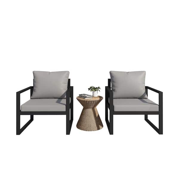 Siavonce Metal 2-Piece Outdoor Patio Lounge Chair, Armchair Sofa Chair With Grey Cushions