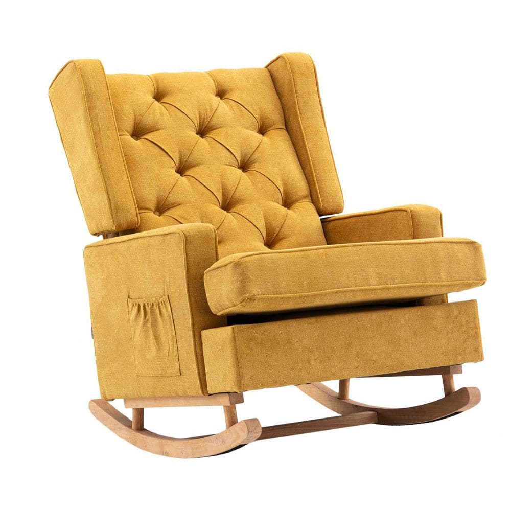 Mustard Upholstered Mid Century Modern Rocker Oversized Wingback Rocking Ar