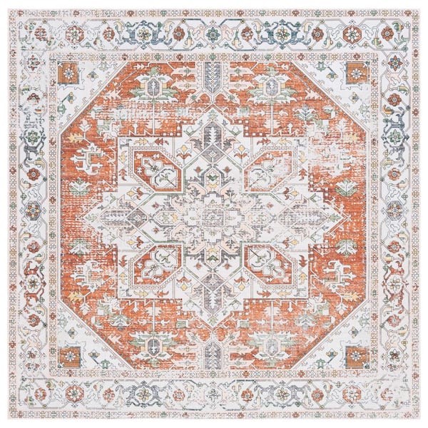 SAFAVIEH Arizona Ivory/Rust 6 ft. x 6 ft. Geometric Machine Washable Medallion Square Area Rug