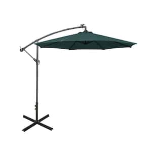 10 ft. Cantilever Hanging Patio Umbrella with Solar LED and 4-Piece Base Weights, Dark Green
