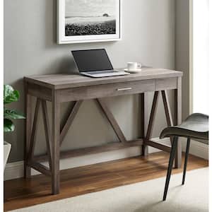 46 in. Grey Wash Rectangular 1 -Drawer Writing Desk with Open Back
