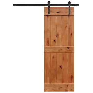 30 in. x 84 in. Rustic Unfinished 2 Panel Knotty Alder Sliding Barn Door Kit with Oil Rubbed Bronze Hardware Kit