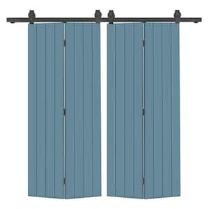 40 in. x 80 in. Hollow Core Dignity Blue Painted MDF Composite Modern Bi-Fold Double Barn Door with Sliding Hardware Kit