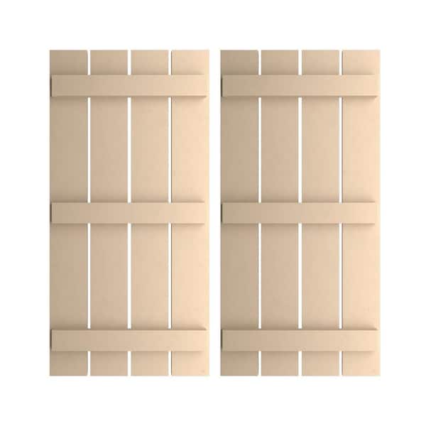 Ekena Millwork 23.5 in. x 74 in. Timberthane Polyurethane 4-Board Spaced Board-n-Batten Smooth Faux Wood Shutters Pair