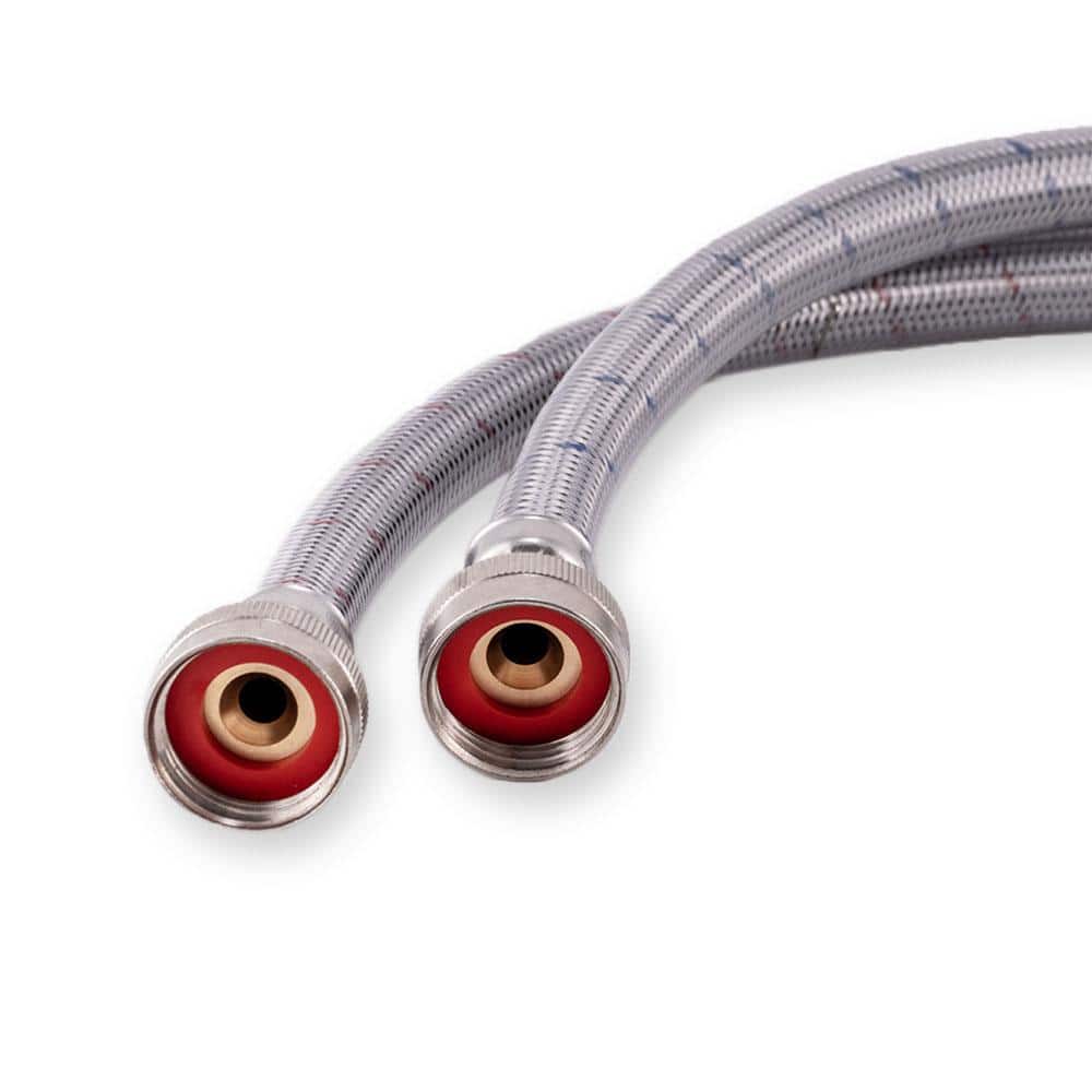 Universal 4-Foot Stainless Steel Washing Machine Hoses with Elbow, 2-Pack