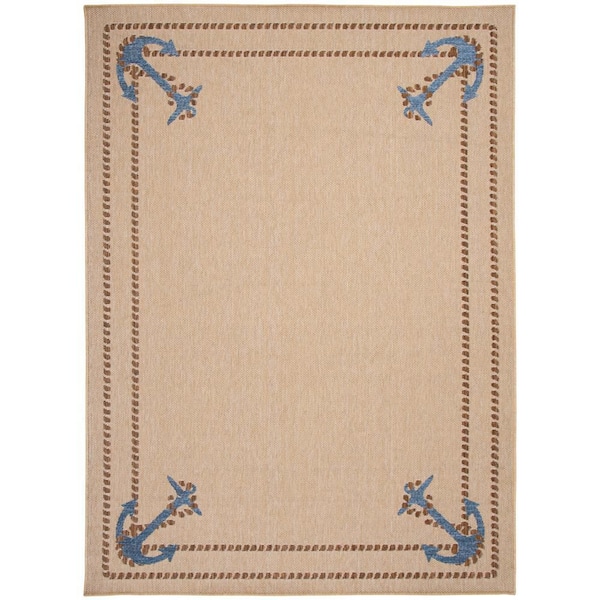 Unbranded Nautical Anchor Beige/Tan 6 ft. x 9 ft. Border Polypropylene Indoor/Outdoor Area Rug