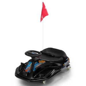 24-Volt Kids Ride On Drift Car Electric Go Kart with Music, Bluetooth, USB, LED Lights, Flag for Kids Aged 6-12, Black