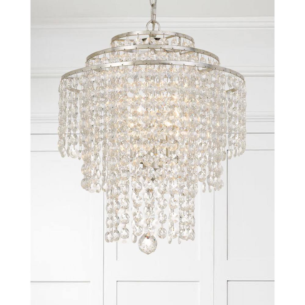 Antique Silver Mini 4-Light Crystal Chandelier with Hand Cut Beads