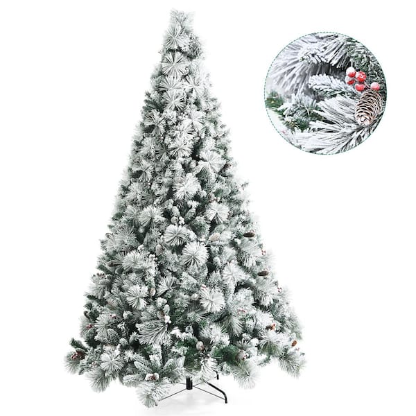 Costway 8ft Snow Flocked Artificial Christmas Tree Glitter